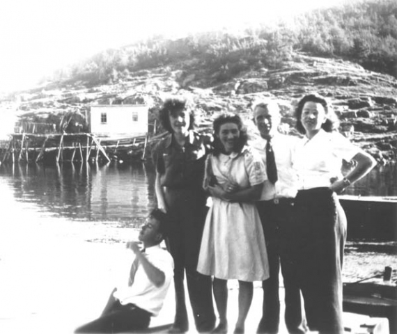 190: standing l-r Cede McCarthy, Jessie Griffin, Jim McCarthy, Marg Ryan; sitting Bill Ryan. (circa  1943) [courtesy of Madonna (Healey) McCarthy]  - Cede daughter of James McCarthy &amp;amp; Julia Reddy; Jessie from Indian Harbour, married Jack  Bishop; Jim son of Thomas McCarthy &amp;amp; Marg Whelan; Marg and Bill children of Denis Ryan &amp;amp; Mae Dunphy